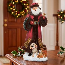 Santa Claus with Puppies Table Sculpture Red