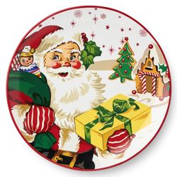 Santas Retro Dinner Plates Red/Green Set of Four