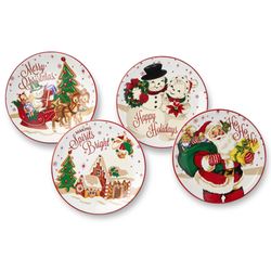 Santas Retro Dessert Plates Red/Green Set of Four