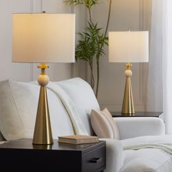 Cone Travertine Table Lamp Pair White