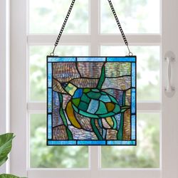Sea Turtle Stained Glass Window Panel Multi Jewel