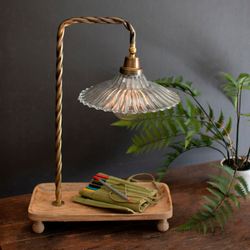 Gooseneck Table Lamp with Tray Antique Brass