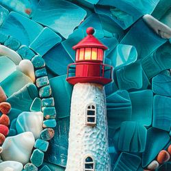 Guiding Lighthouse Wall Art Blue