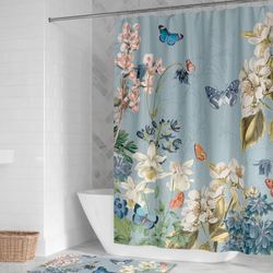 Flutter and Bloom Shower Curtain Blue 71 x 74