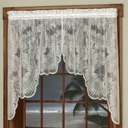 Palm Leaves Lace Swag Valance Pair Ivory 56 x 38