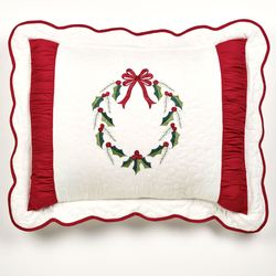 Holly Wreath Scalloped Sham Ivory Standard