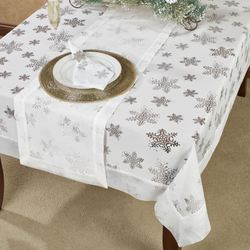 Evening Snowflake Oblong Tablecloth White