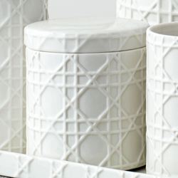 Rattan Covered Jar Ivory