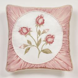 Blush Rose Embroidered Pillow 18 Square