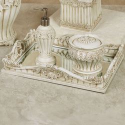 Flowering Medallion Mirrored Vanity Tray Antique Ivory