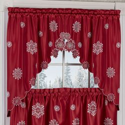 Snowflake Swag Valance Pair Dark Red 60 x 36