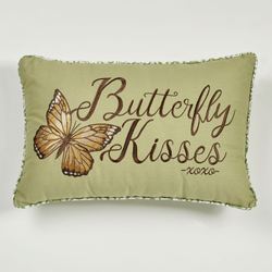 Butterfly Eden Kisses Embroidered Pillow Moss Rectangle