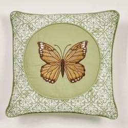 Butterfly Eden Embroidered Pillow Moss 16 Square