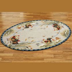 Rooster and Hens Oval Rug