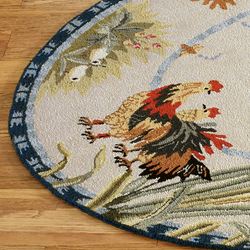 Rooster and Hens Oval Rug