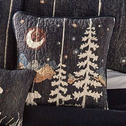 Moonlit Bear Wilderness Quilted Pillow Black 18 Square