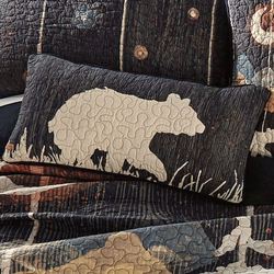 Moonlit Bear Quilted Pillow Black Rectangle