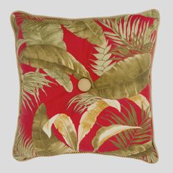 Captiva Tropical Tufted Pillow Dark Red 16 Square