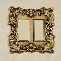 Fleur de Lis Double Dimmer Rocker Switch Antique Brass