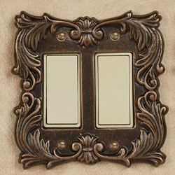 Fleur de Lis Double Dimmer Rocker Switch Bronze/Gold