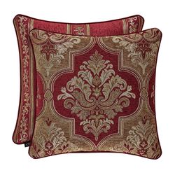 Maribella Reversible Damask Piped Pillow Ruby 20 Square