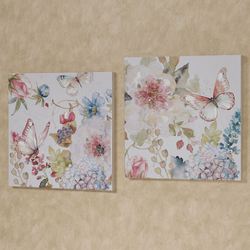 Butterfly Haven Floral Canvas Wall Art Multi Cool Set of Two