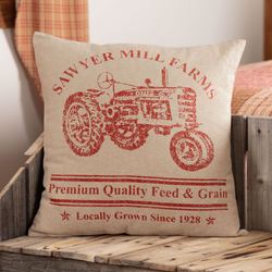 Sawyer Mill Red Tractor Tailored Pillow Dark Red 18 Square