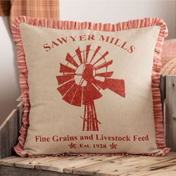 Sawyer Mill Red Windmill Flanged Pillow Dark Red 18 Square