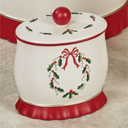 Holly Wreath Covered Jar Eggshell
