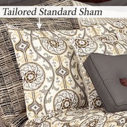 Izmir Medallion Flanged Sham Gray