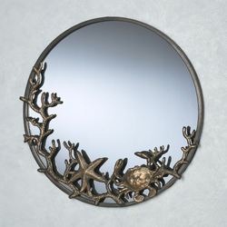 Starfish and Crab Round Wall Mirror Bronze