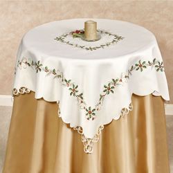 Boughs of Holly Table Topper Cream 36 Square