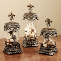 Fleur de Lis Jar Set Golden Bronze Set of ThreeImage