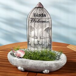 Caged Cat Bird Feeder Weathered Stone