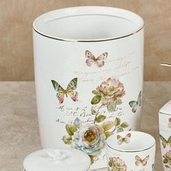 Butterfly Garden Wastebasket Ivory