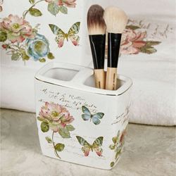 Butterfly Garden Brush Holder Ivory