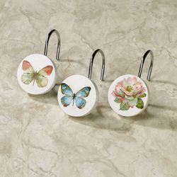 Butterfly Garden Shower Hooks Ivory 12 Piece Set
