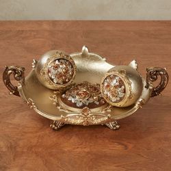 Golden Rose Centerpiece Bowl and Orbs Set of Three