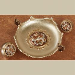 Golden Rose Centerpiece Bowl and Orbs Set of Three