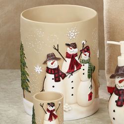 Snowmen Gathering Wastebasket Natural