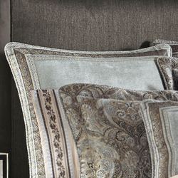 Provence Scroll Piped Sham Sterling Blue European