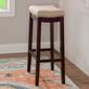 Miguel Dark Walnut Wood Backless Kitchen Bar or Counter Stool with Beige Seat Thumbnail Image