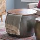 Vale Pewter Hammered Metal Storage Drum Side Table with Mango Wood Top Thumbnail Image