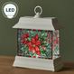 Christmas Poinsettia Faux Stained Glass Swirl LED Lighted Lantern Glitter Globe Thumbnail Image