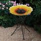 Yellow Sunflower Outdoor Solar Powered Fountain Birdbath Art Glass Bowl with Metal Stand Thumbnail Image