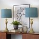 Millicent Hourglass Shaped Metal Table Lamp Pair with Federal Blue Shades Thumbnail Image