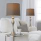 Melinda Hourglass Shaped Brushed Nickel Metal Table Lamp Pair with Taupe Shades Thumbnail Image
