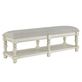 Carmine 56 Inch Wide Upholstered Weathered White Wooden Bench with Shelf Thumbnail Image