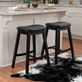 Kalie Faux Leather Upholstered Saddle Style Wood Backless Counter Stool Set of 2 Thumbnail Image