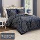 Vaughn Navy Damask 3 pc Comforter Set Luxury Bedding by Waterford Linens Thumbnail Image